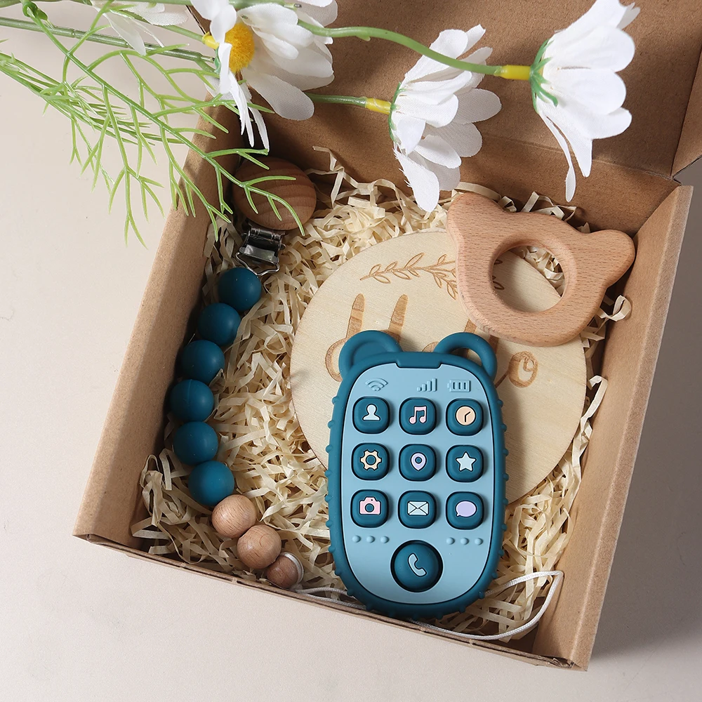 

2025 4 шт., цепочка для детской соски, подарочный набор, силиконовый мобильный прорезыватель, деревянный прорезыватель для медведя, реквизит для фотосъемки