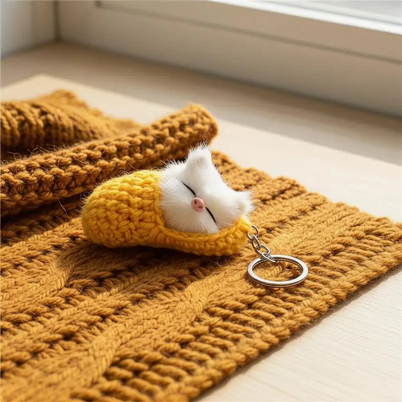 Simulation Mini Cat Keychain Cute Plush Cats With Sound Children Birthday Gifts Creative Imitation Cat Ornaments Bag Decoration