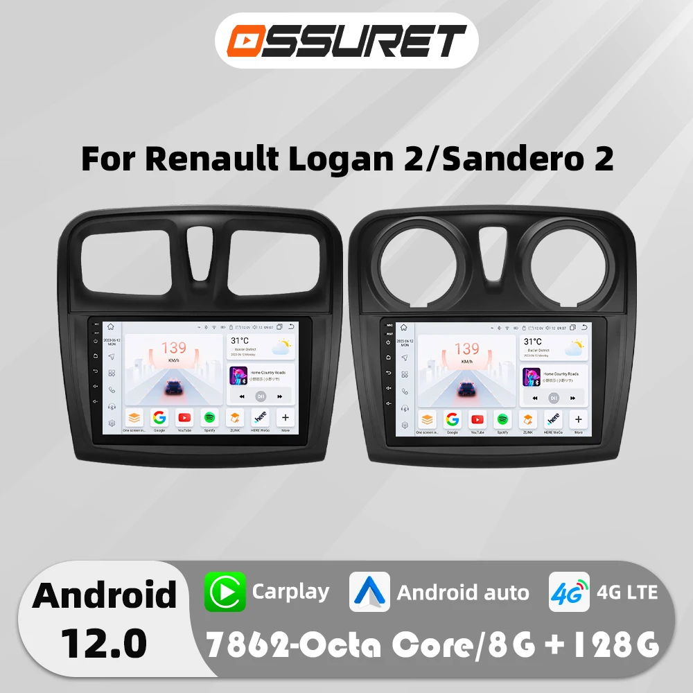 4G Carplay Android 12 Auto Car radio for Renault Logan 2 Sandero 2012-2019 Multimedia Player Autoradio GPS navi Stereo 2din swc