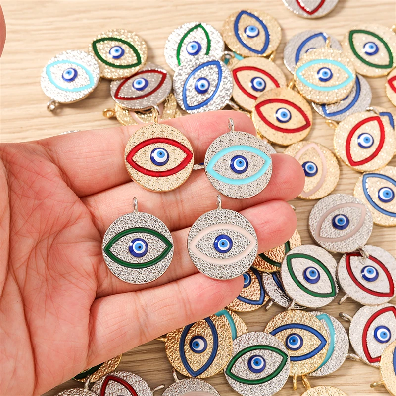 10 Stück 22x26mm Niedliche Emaille-Metall-Anhänger mit Bösem Auge für Schmuckherstellung, Ohrhänger, Halsketten, DIY-Bastelzubehör – Detail 3
