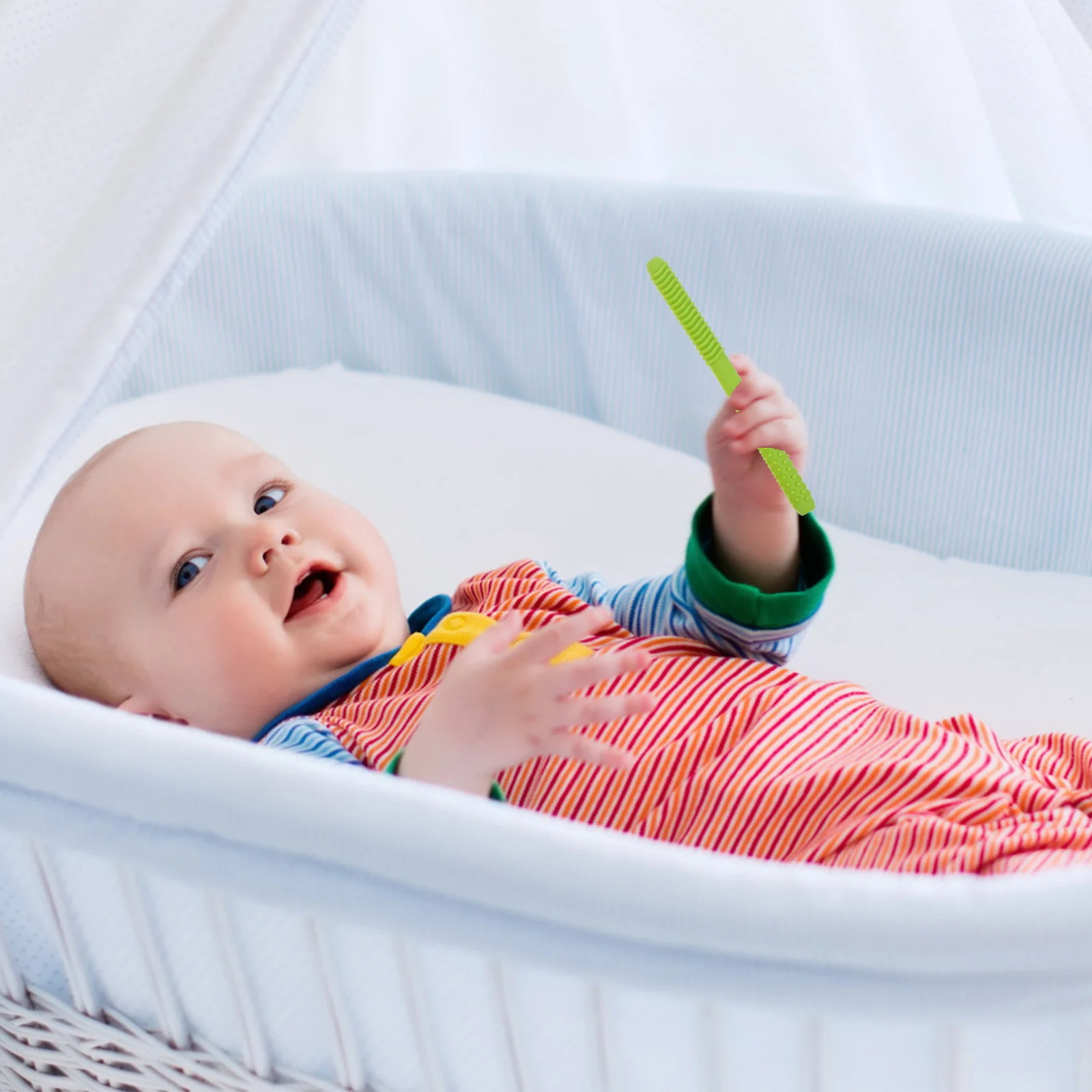 

2pcs Baby Teether Toys Green Yellow Silicone Teething Stick Rod Tube Infant Gum Safe Chew Grasp Teeth Pain Relief
