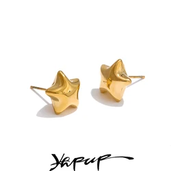 Yhpup Stainless Steel Metal Star Hollow Thick Small Stud Earrings for Women Versatile Daily Recommend Jewelry Gift PVD Plated