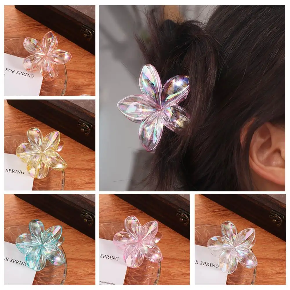 Hairpin Flower Hair Clip Plastic Blingbling Transparent Hair Clip Hair Accessories Plastic Shark Clip Large Hair Claw Streetwear