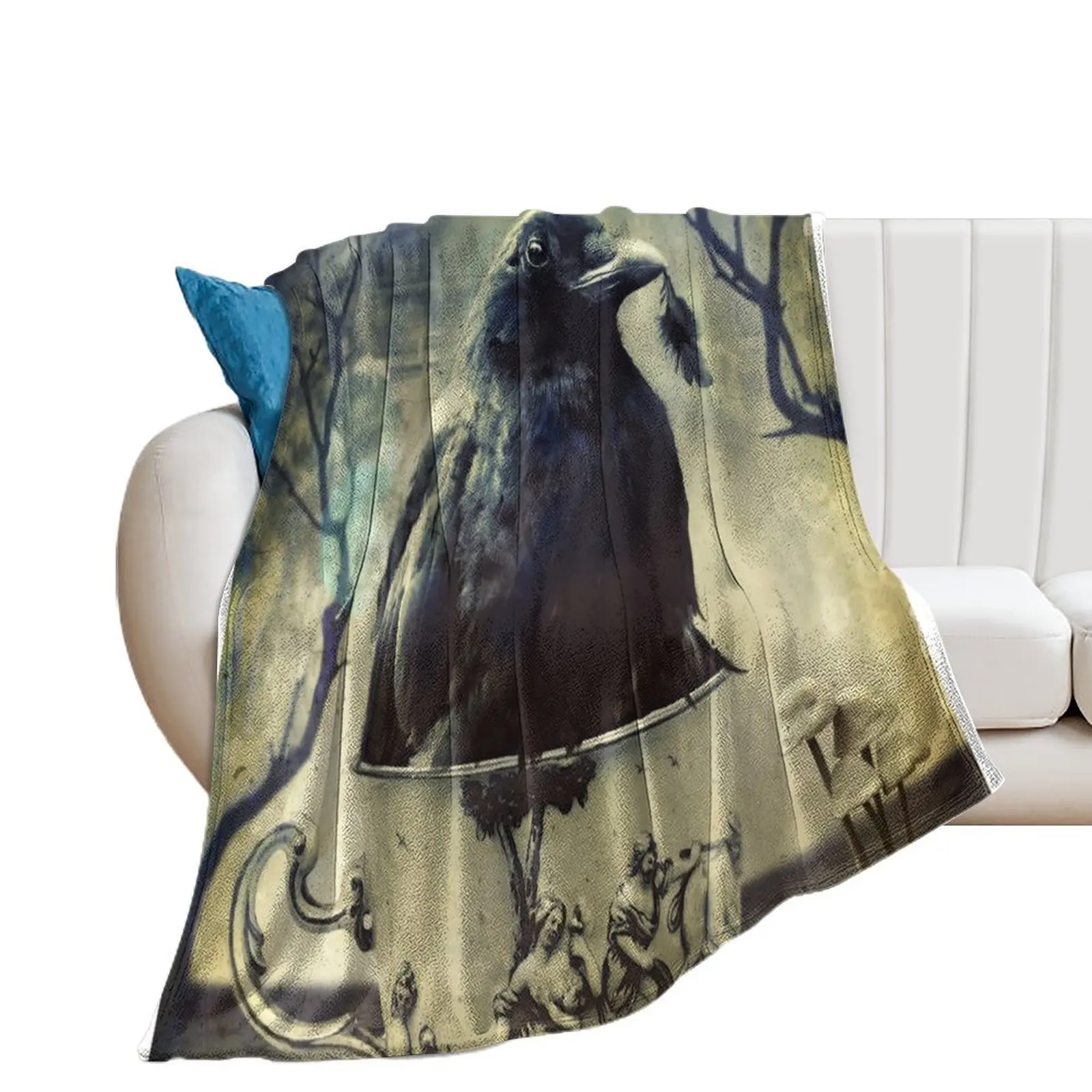 Gifts From Time - Raven in Tea Cup Throw Blanket Thin Nap halloween Sofa Blankets