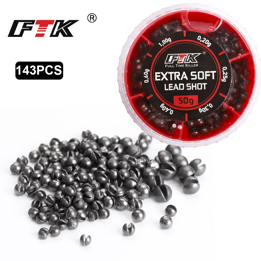 FTK 143pcs Mix sets 0.2g-1g Round Split Shot Fishing Weights Lead Explosion Sinker Fishing Float Weight Fishing Accessories
