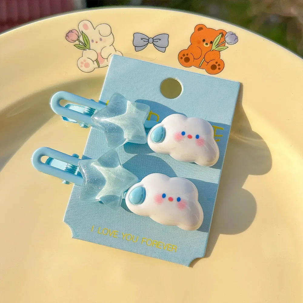 

2 Pcs Blue Bear Love Hair Clips~Sweet Girl Cloud Bow Clip with Side Clip Hair Accessory Headband Hair Accessories Women