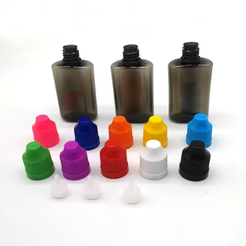 5Pcs 30ml Flat Shap Transparent PET Plastic Bottle Liquid Dispenser Bottle Long Spout Cap Oil Bottle Container