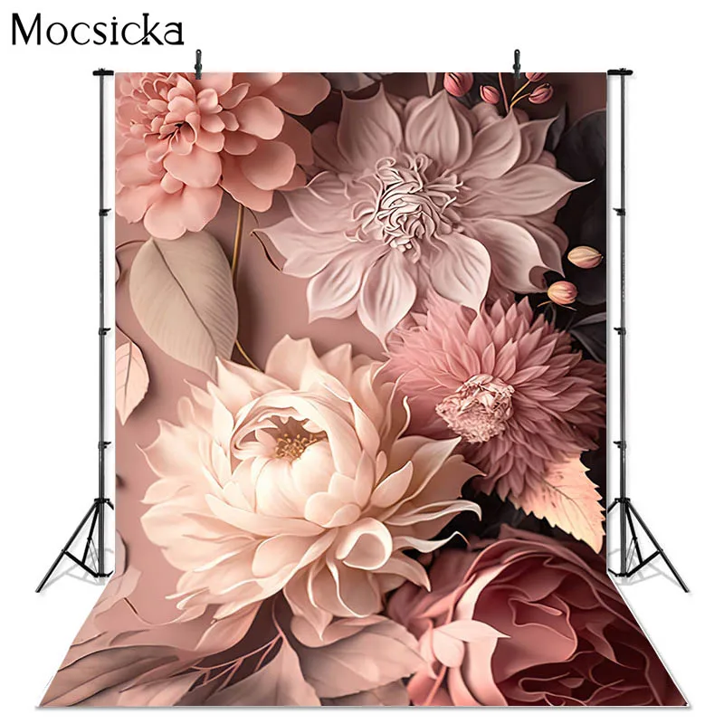 Mocsicka Pink Green Floral Background Photography Maternity Adult Baby Girls Portrait Photo Props Prints Studio Backdrop Banner