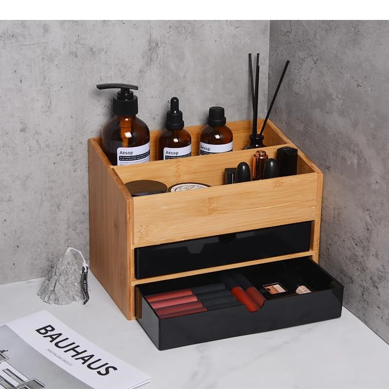 Natural Bamboo Wood Storage Box Separate Grid Makeup Dressing Table Jewelry Organizer Drawer Type Cosmetic Containers
