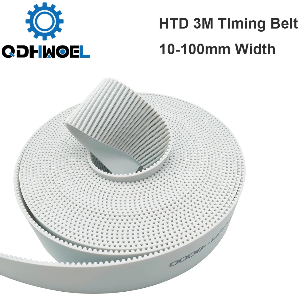 

QDHWOEL 10meters HTD3M timing belt Width 15 20-100mm Color White PU Polyurethane with steel core HTD 3M open ended belt