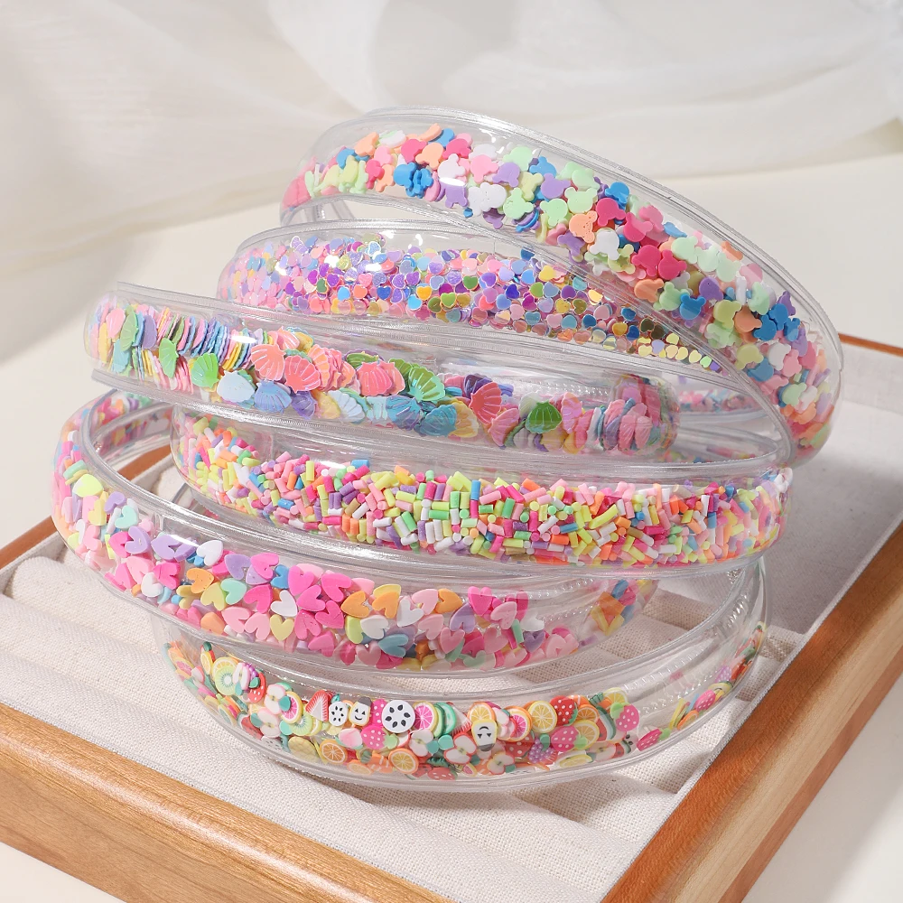 

1PC Transparent Quicksand Hair Hoop for Kids Girls Glitter Heart Sequin Cartoon Ear Headbands Children Headwear Hair Accessories