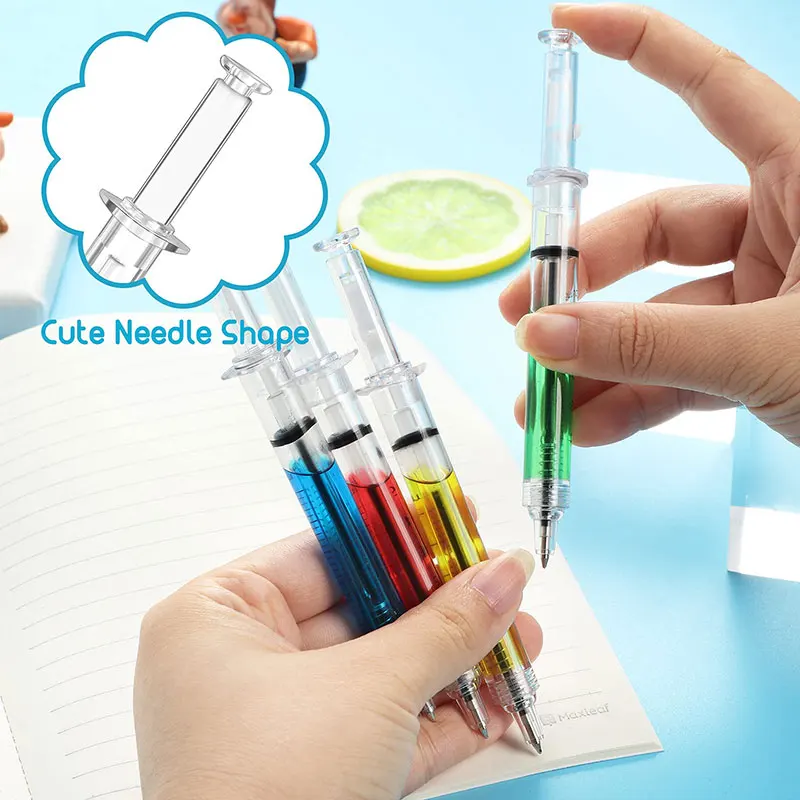 24pcs Liquid Syringe Injector Shape Office Stationery School Accessories Press Pen Students Writing Tools