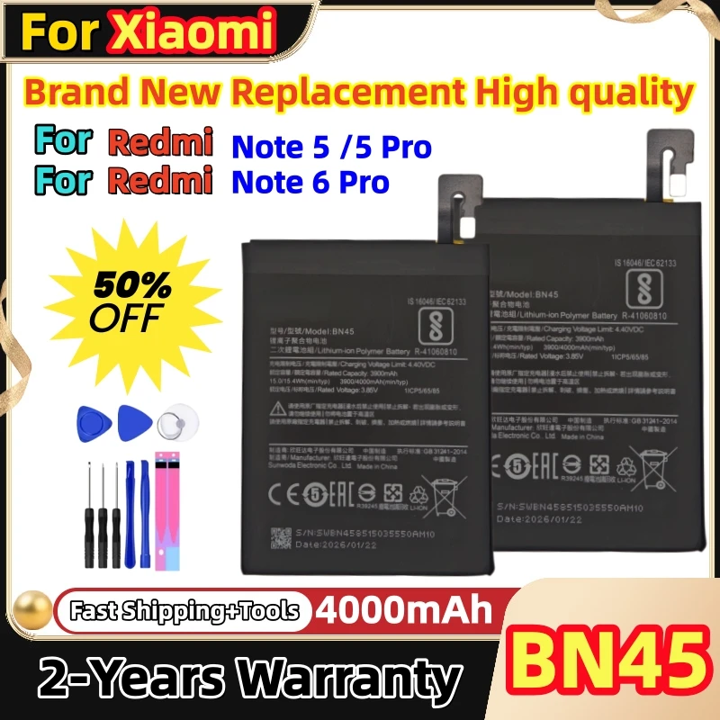 Brand New Replacement High quality BN45 Battery For Xiaomi Redmi Note 5 Note5 Note 6 Pro Phone Batteries Fast Shipping+Tools