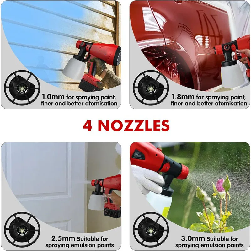 800ML Cordless Spray Gun Furniture Steel Coating Airbrush For Makita/Dewalt/Milwaukee/Bosch 18V Battery for House Painting,DIY image 5