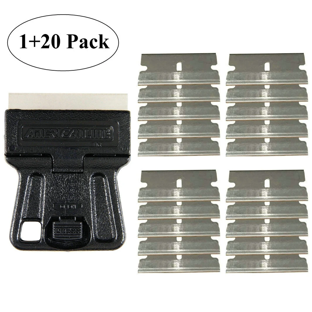 Plastic Glass Scrape with 10Pcs Safety Razor Blade, for Stickers Label Glue Adhesive Remover, Ceramic Glass Window Cleaning