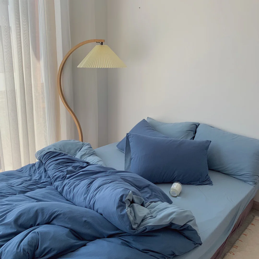 

Knitted Cotton Plain Color Simple Double-spell Tianzhu Cotton Sleeping Naked Pure Cotton Four-piece Set Bed Sheet Bed Hat