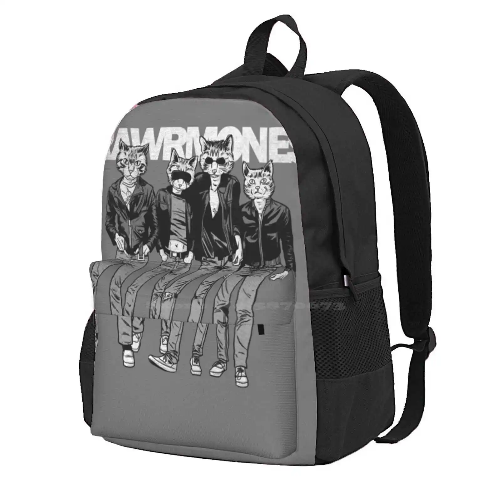 Rawrmones Hot Sale Schoolbag Backpack Fashion Bags Cats Kittens Punk Hey Ho Lets Go