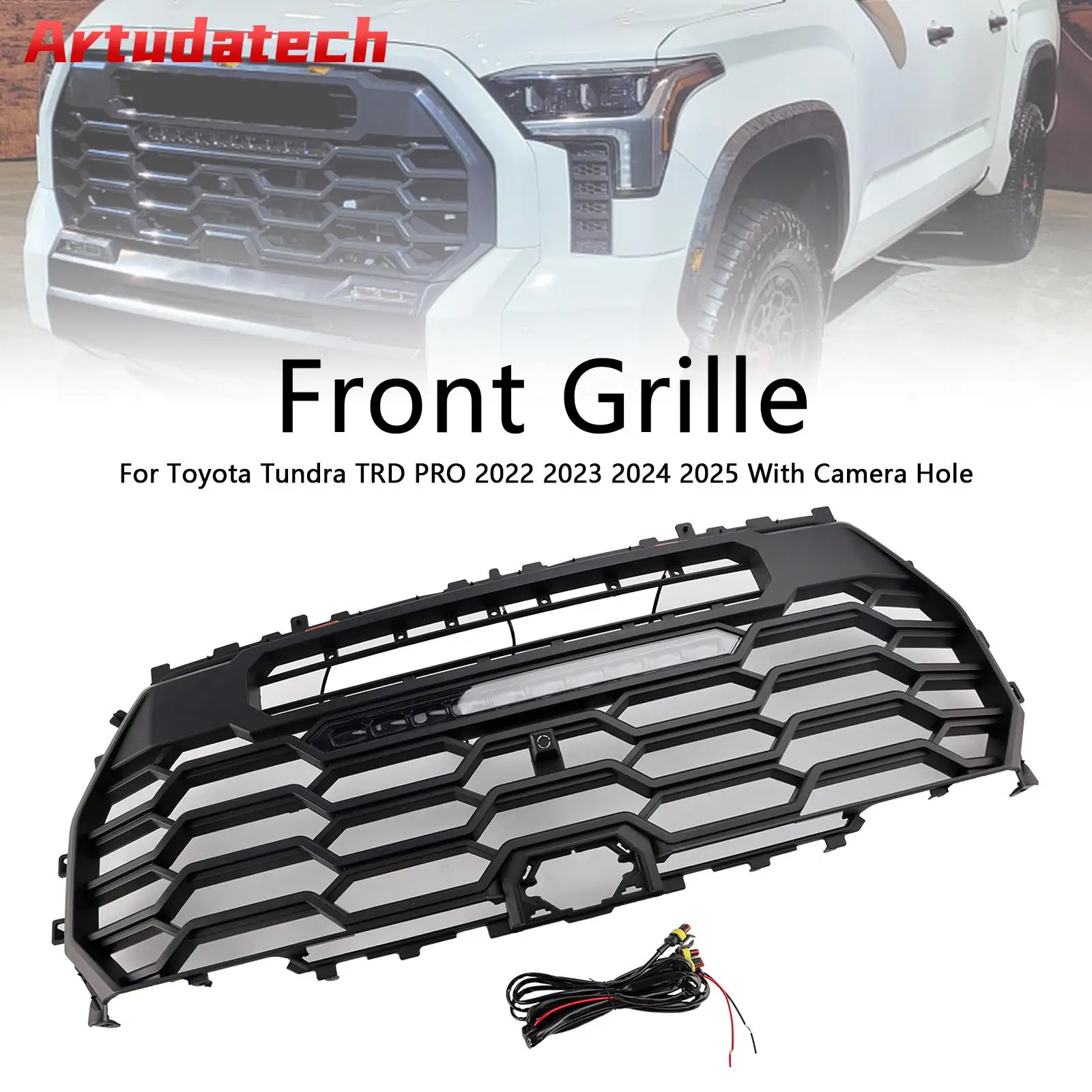 

Artudatech Matte Black Front Grill Grille 53101-0C220 Fit Toyota Tundra 2022 2023 2024 2025 TRD PRO Car Accessories