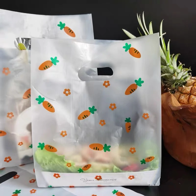 

50pcs Cute Carrot Plastic Bag Flower Shopping Bag With Handle Party Favor Plastic Gift Bags Baking Candy Cake Wrapping Bags