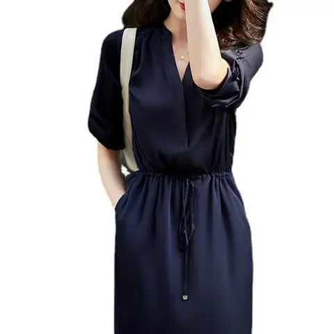 Fimtairah 100% sidenklänning i mullbärssilke i två färger 2024 sommarny damklänning Hangzhou medellång sidenkjol 10 best sales 100 sidenklänningar - №7