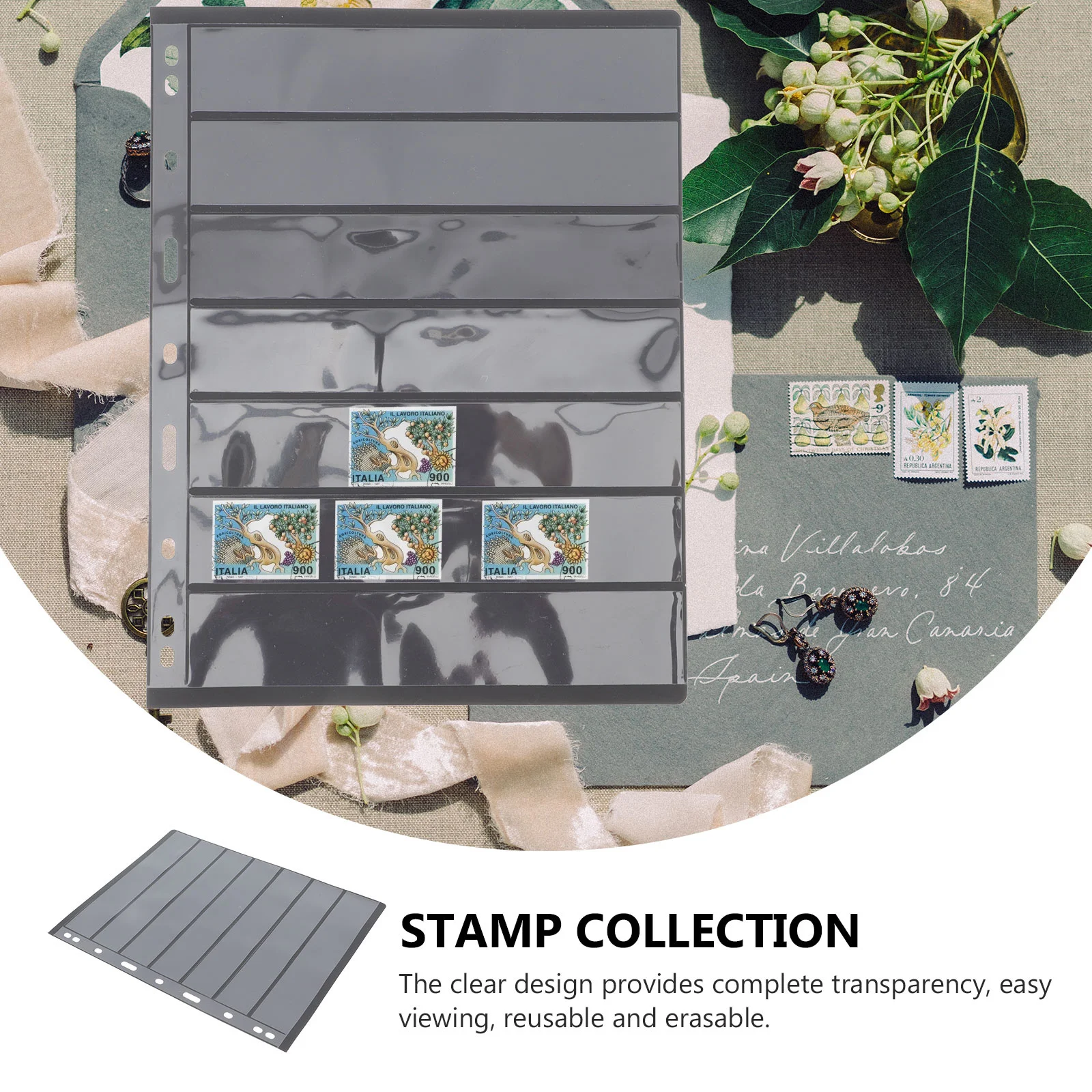 

10pcs Stamp Collection Album Clear Plastic Reusable Erasable Smooth For Stamp Collecting Supplies Storage Holder Seven Rows