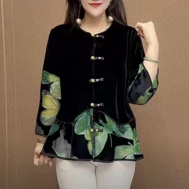 New Fashionable and Versatile Slim Round Neck Spliced   velvet Bottoming Shirt for Women Cardigan Jacket