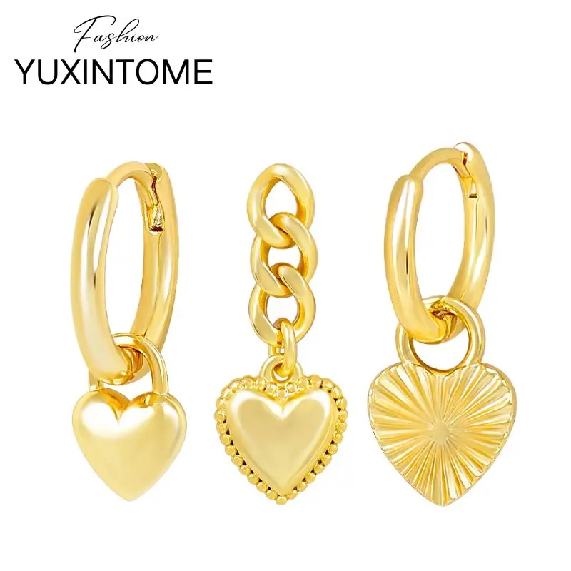 

925 Sterling Silver Needle Minimalist Heart Shape Pendant Earrings Vintage Chain Heart Stud Earrings Women's Party Fine Jewelry