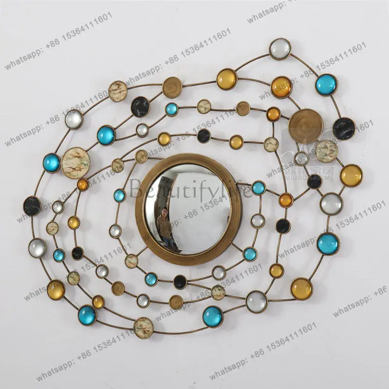 Creative color pearl agate decorative hanging mirror guest restaurant sofa background wall decorative mirror