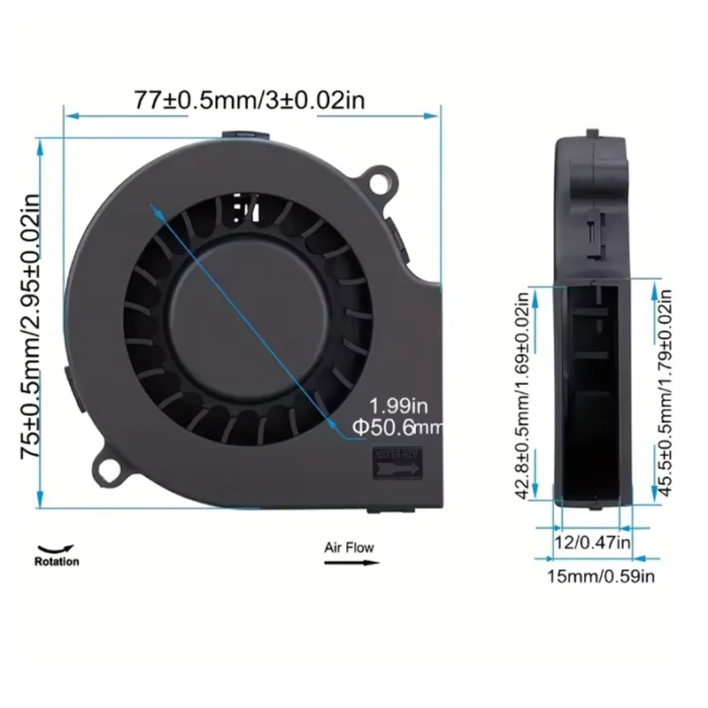 Wentylator USB 75mm Turbo Bezkobowy do Drukarki 3D 7515 7530 do Ekstrudera Chłodnica DC Inwerter Pompa Powietrza PC CPU — zdjęcie 4