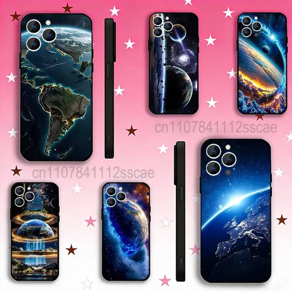 

Earth Stars Space Cover Phone Case Silicone Soft For IPhone 16,17,15,11,13,12,14,Mini,Pro,Max,Plus,Air,E Black