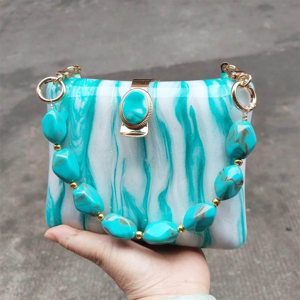 Irregular Green Glitter Handmade Women Acrylic Box Evening Clutch Bags Chic Elegant Shoulder Messenger Totes Purses And Handbag