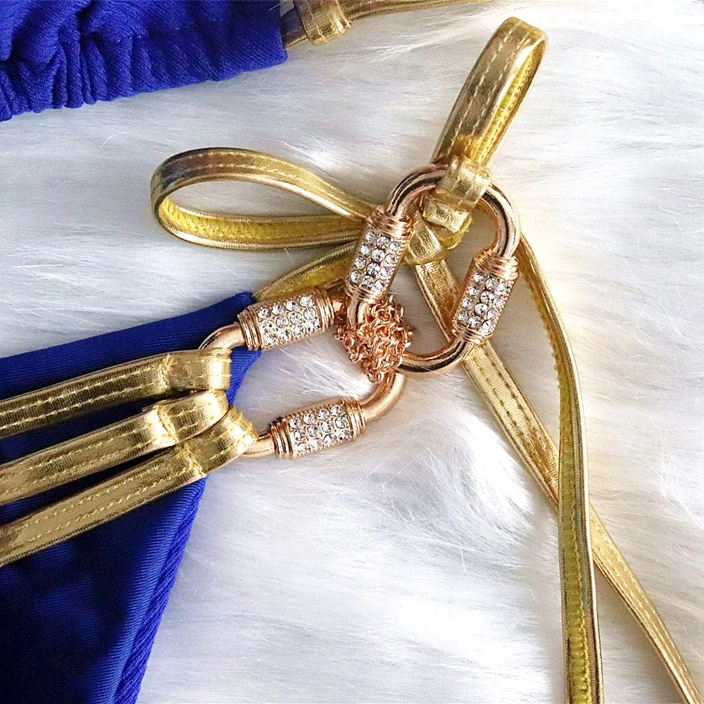 บิกินี่ 2025 เซ็กซี่Backless Golden RhinestoneสายโลหะHollowชุดว่ายน้ําชุดว่ายน้ําผู้หญิงHalterชุดบิกินี่ชุดว่ายน้ําBanadores
