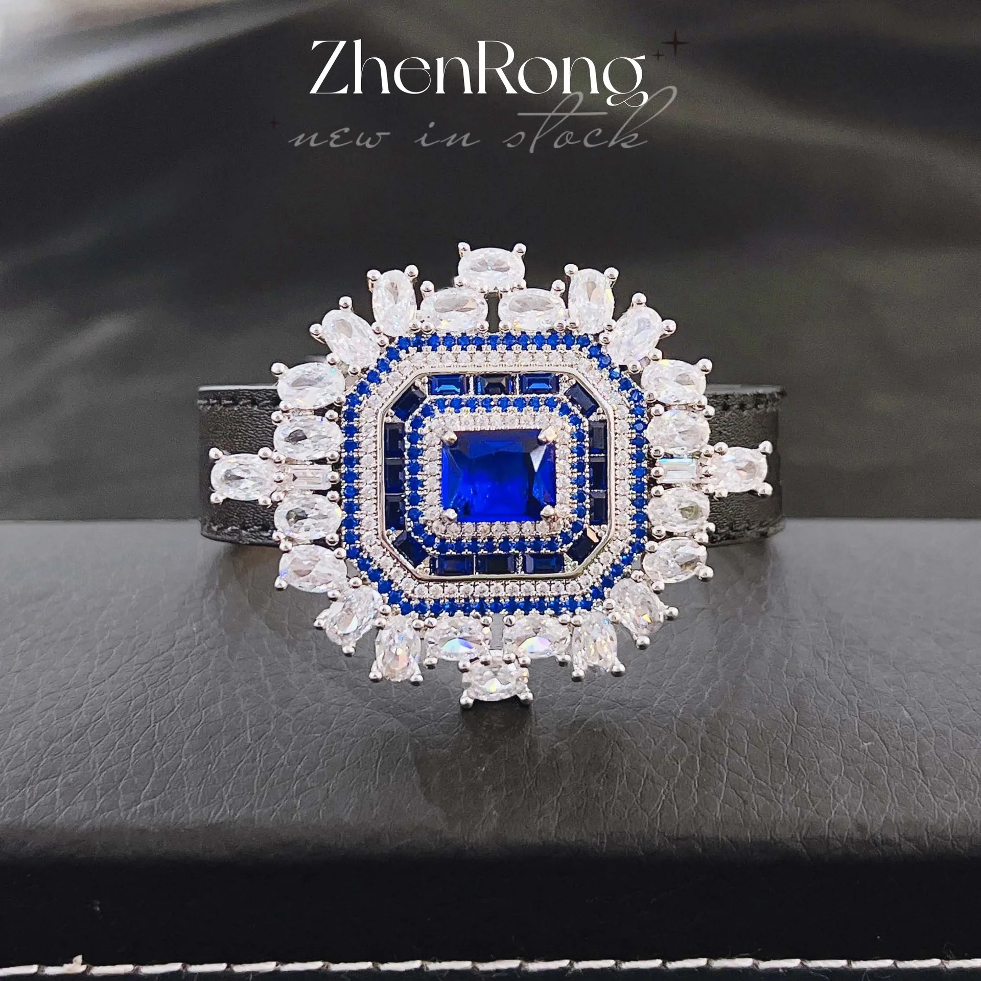 Foydjew Luxury Designer Jewelry High Quality Simulation Sapphire Pendant Choker Necklaces Leather Wristband Rope Bracelets