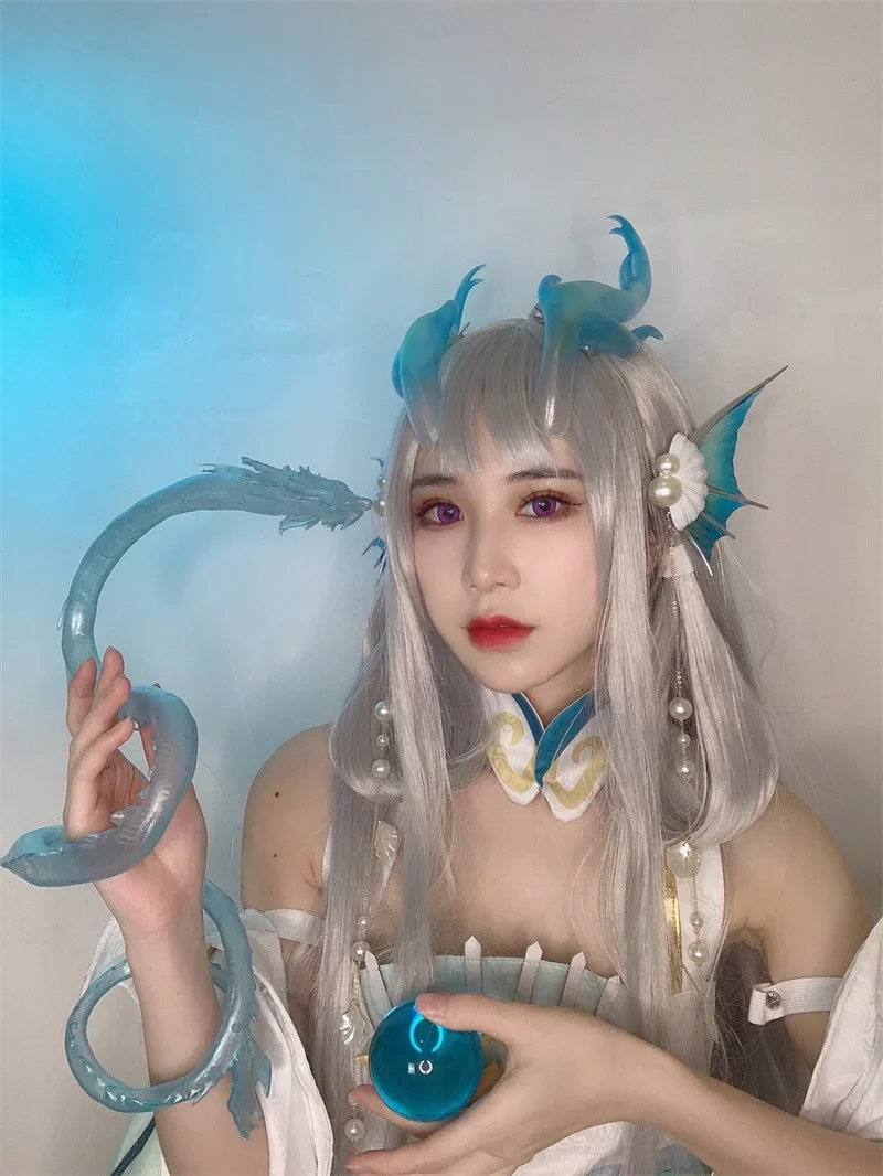 Game King of Glory Cosplay LOL Game New Skin Xi Shi Dragon Horns Ears Head Clip Headwear Cosplay Props Transparent Accessories