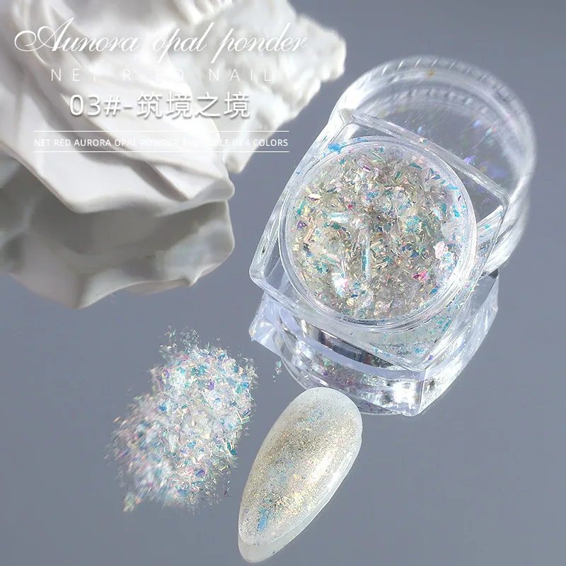 1Jar เงา Aurora โอปอลผง Holographic Sparkle เล็บ Glitter ผงเลื่อม Sparkly Rainbow Polarized Flakes DIY ตกแต่งเล็บ # ^