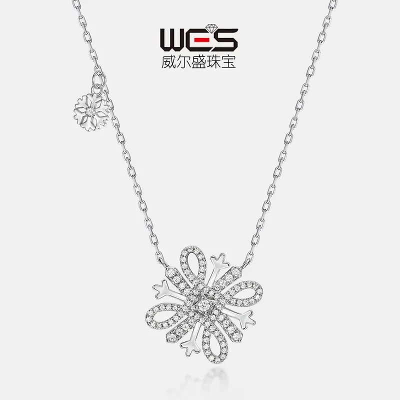 Snowflake Brilliant Necklace for Women 18K Gold Inlaid with Colorful Baby Stones PT950 Platinum Sparkling Moissanite