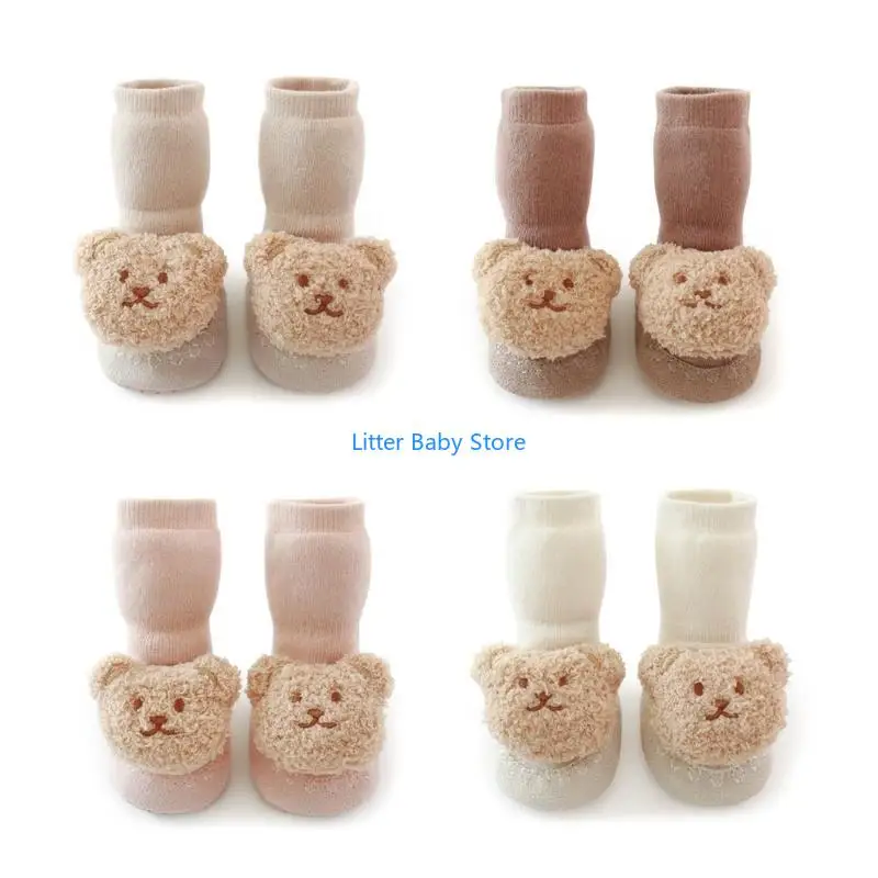 N80C جوارب أرضية للأطفال الصغار مضادة للانزلاق جوارب الدب الكرتونية جوارب شتوية دافئة داخلية #1