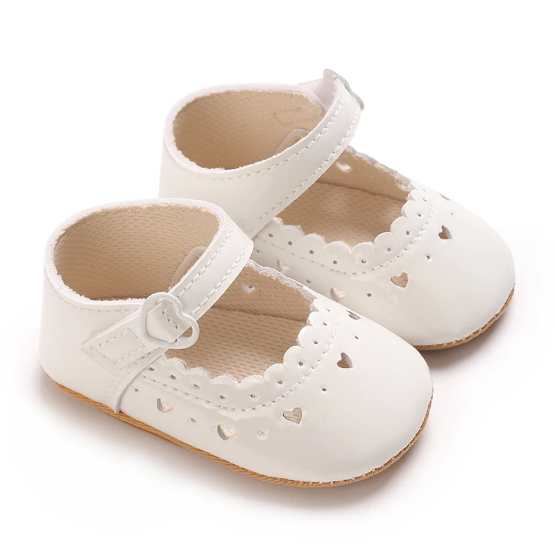 Baby Girls Shoes Heart-Shaped Solid Color Breathable First Walker Anti-slip Non-slip Rubber Sole Infants Girl Crib Shoes