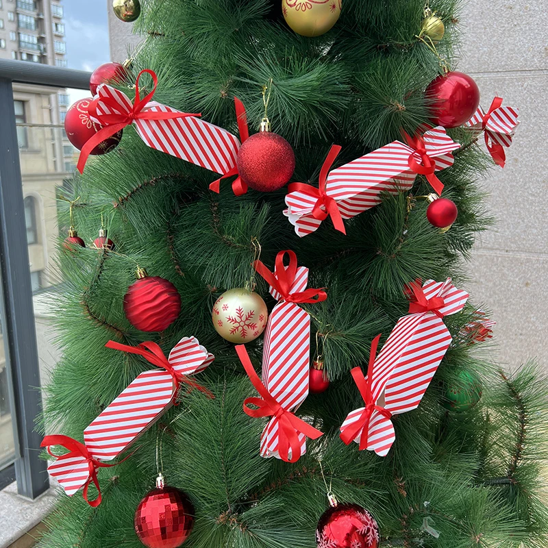 Red Striped Candy Box With Bow Creative Christmas Gift Packaging Wedding Birthday Cookie Box Christmas Decoration 2025 New Year