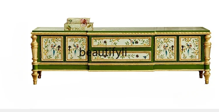 French TV cabinet coffee table combination home living room floor European American painted retro new