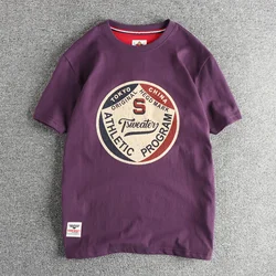 2025 Summer New American Retro Short Sleeve O-neck Letter Printed T-shirt Men's Fashion 100% Cotton Washed Casual Youth Tops