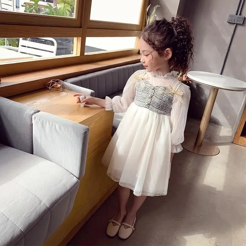 

Girls' Stylish Bubble Mesh Princess Dress Autumn New Children's Long Sleeve Dress Baby Dress