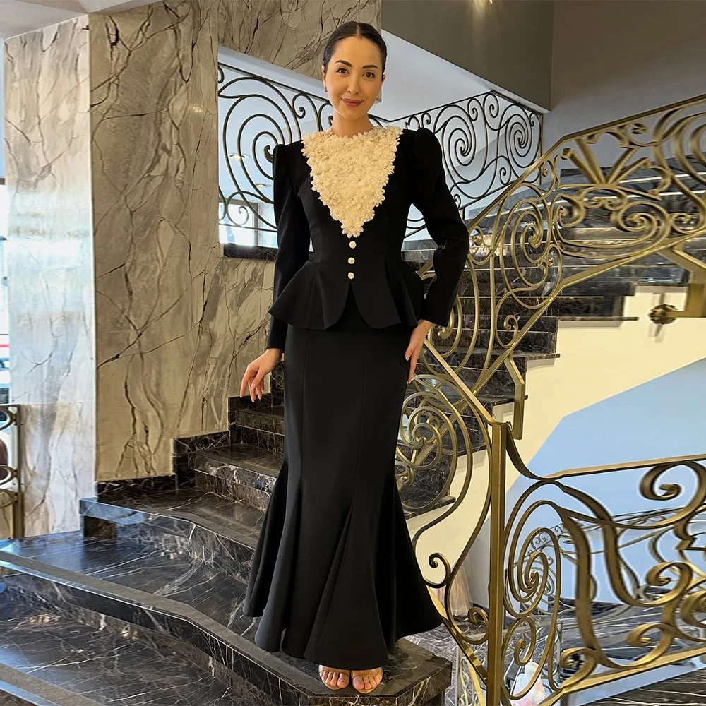 Customized Elegant Crew Neck Long Sleeves Evening Dress High Quality Appliques Mermaid Celebrity Gowns Lace Up Back Party Dress