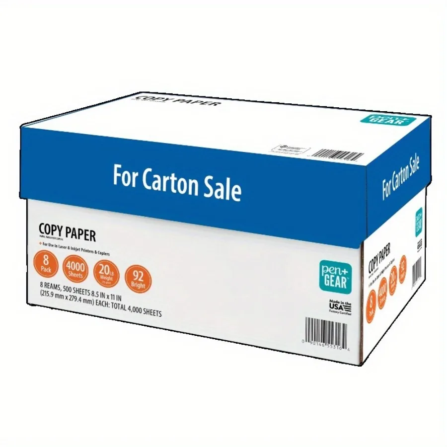 Papel de cópia 8,5x11" 92 Brilho 20 lb Branco - 8 Ream Box (4000 folhas) para impressão de alto volume e uso em escritório.