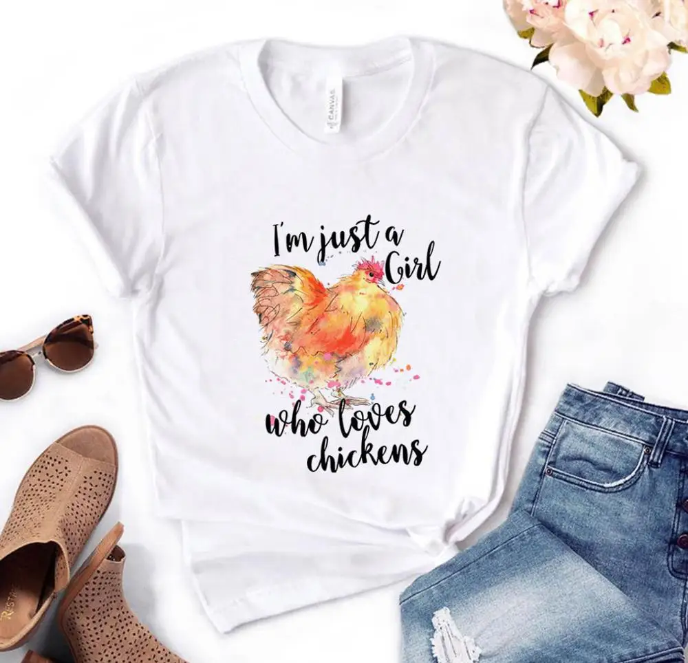 

Women T Shirt I'M Just A Girl The Loves Chickens Print Tshirt Short Sleeve O Neck Loose T-shirt Ladies Summer Tee