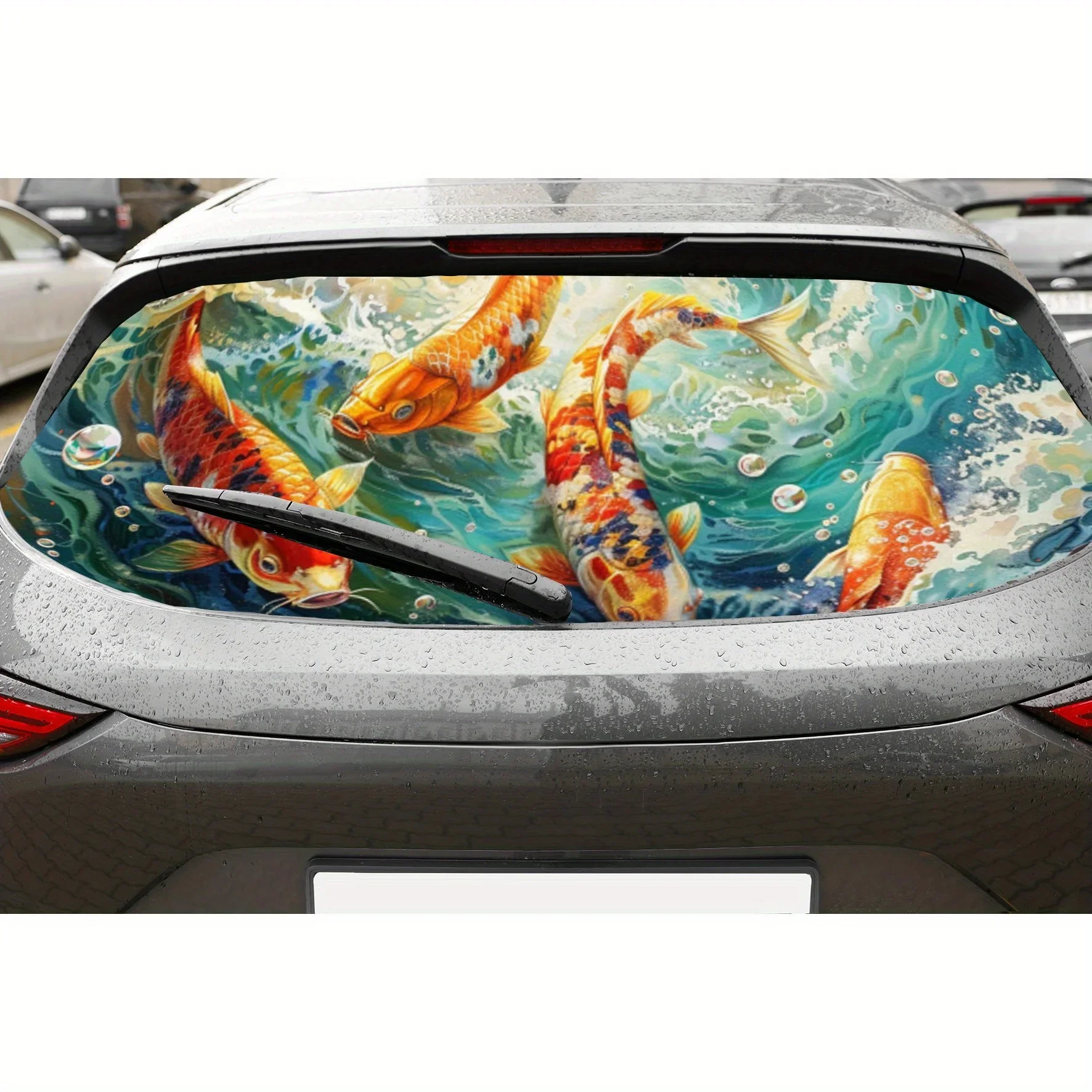 Swimming colorful Japanese koi Print Car Rear Windshield Sticker Truck Window See Through Perforated Back Window Vinyl Wrap Deca