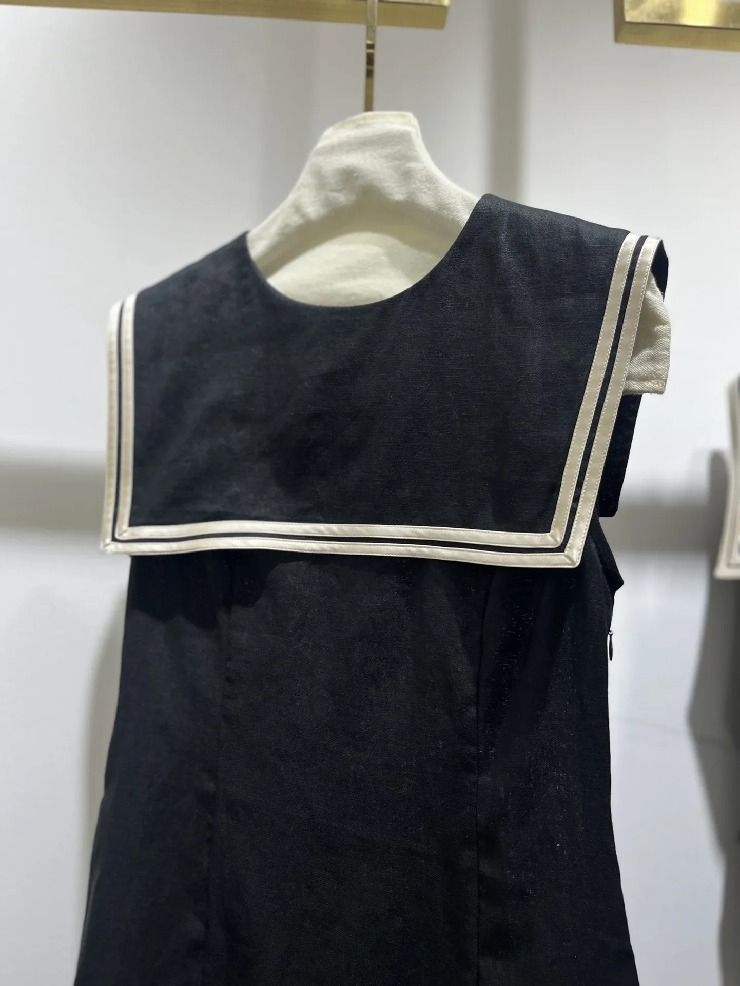 Vestido corto de lino sin mangas para mujer, minivestido elegante de cintura alta con cuello marinero para verano