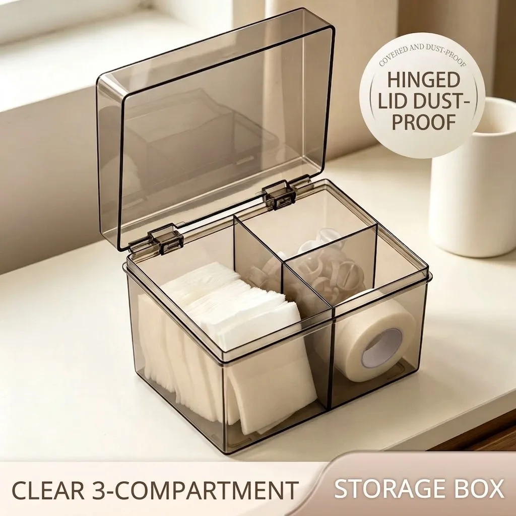 Clear Acrylic Cotton Swab & Pad Organizer with Lid - Vanity Makeup Storage Box for Eyelash Extension Tools & Salon Accessories