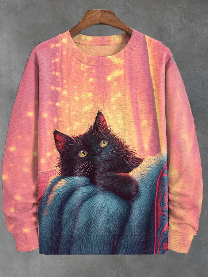 New Fashion Anime Cat Sweatshirts Long Sleeve Sweatshirt Crew Neck Fashion Funny 3D Printed Japanese Art Graphic Casual Hoodies