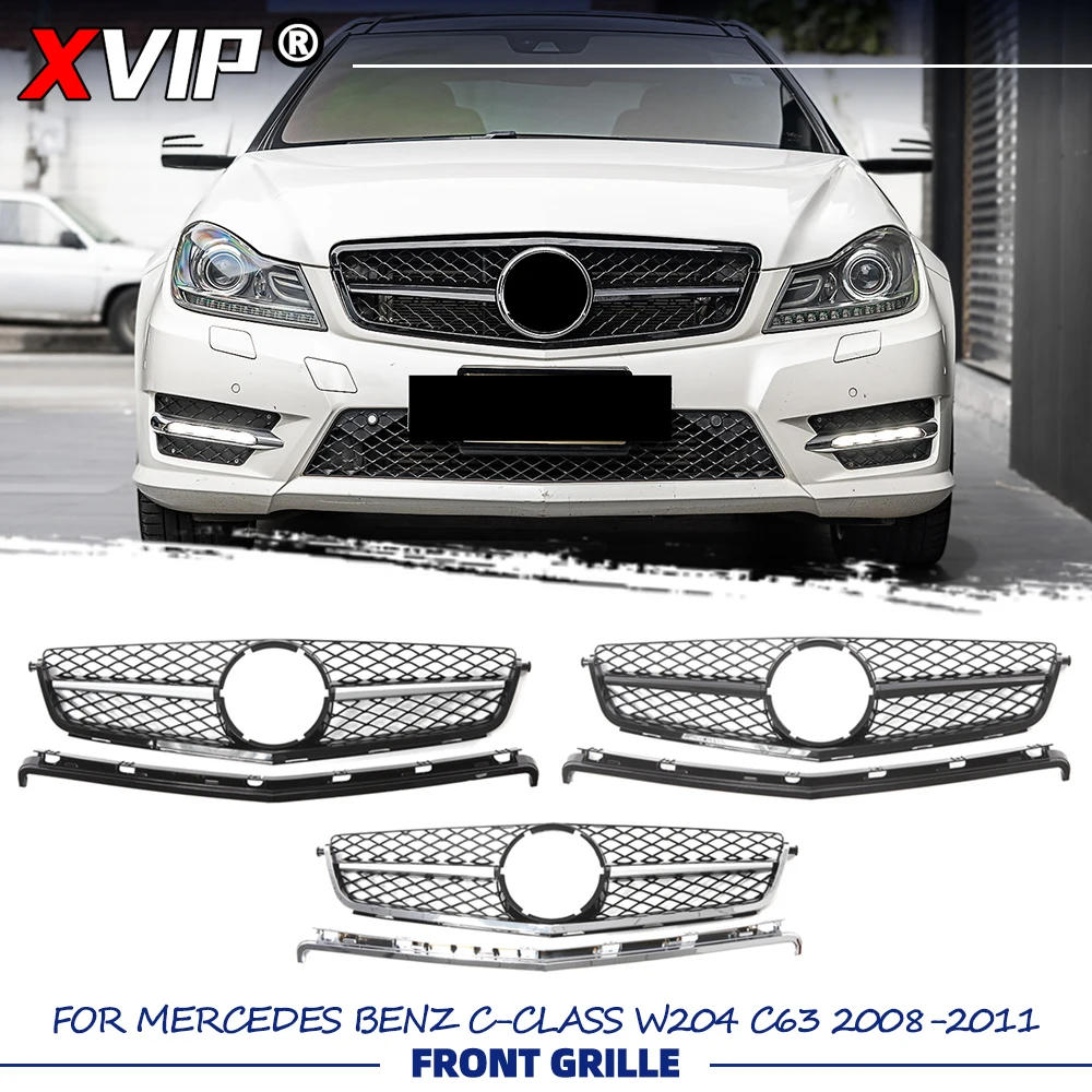 

Глянцевая черная решетка бампера XVIP A-стиля, хромированная серебристая гоночная решетка, верхняя решетка для Mercedes-Benz C-Class W204 C63 2008-2011